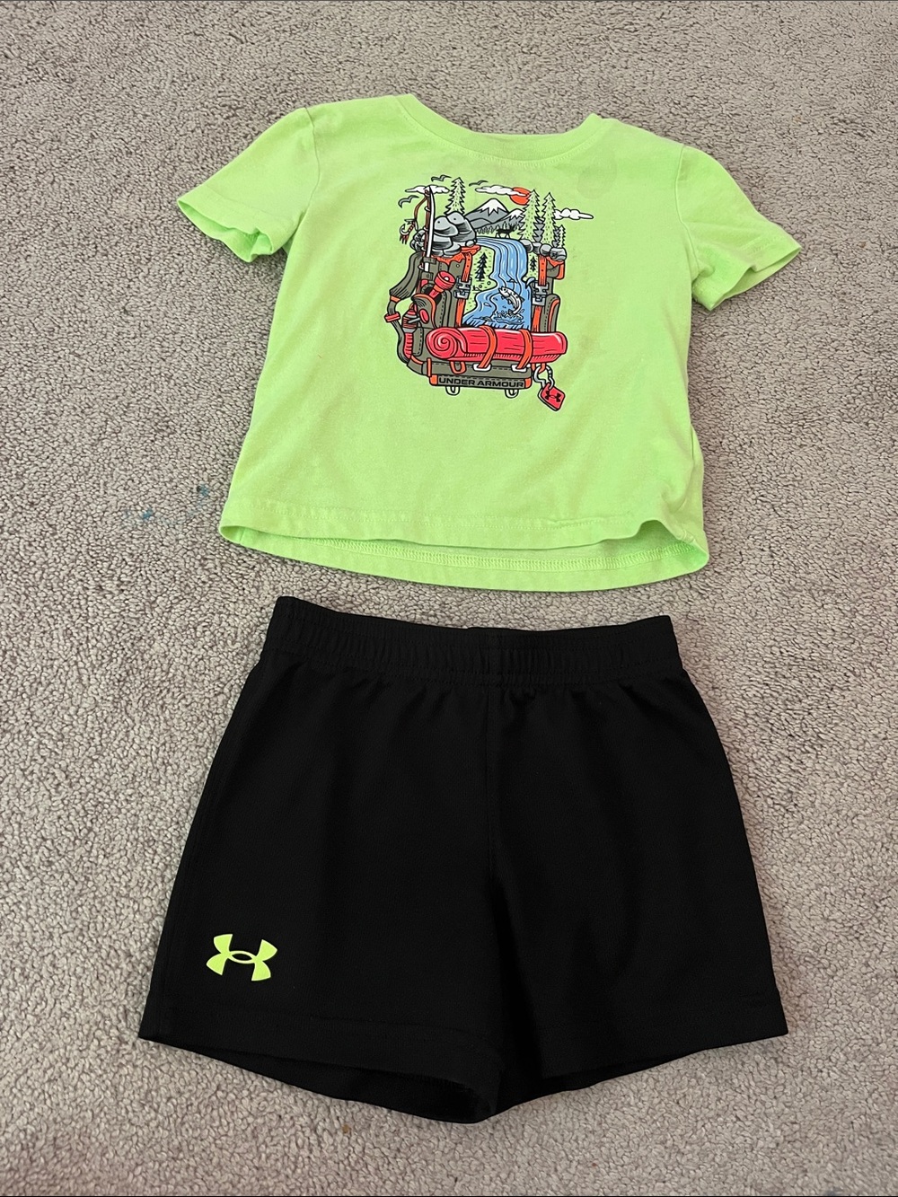 Under Armour Neon Lime Graphic Tee with Black Shorts
